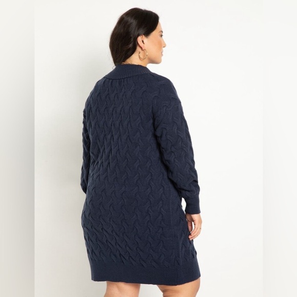 Eloquii Cardigan Sweater Dress Size 18 20 Novelty Stitch Deep Blue Stretch Knit - Picture 3 of 11